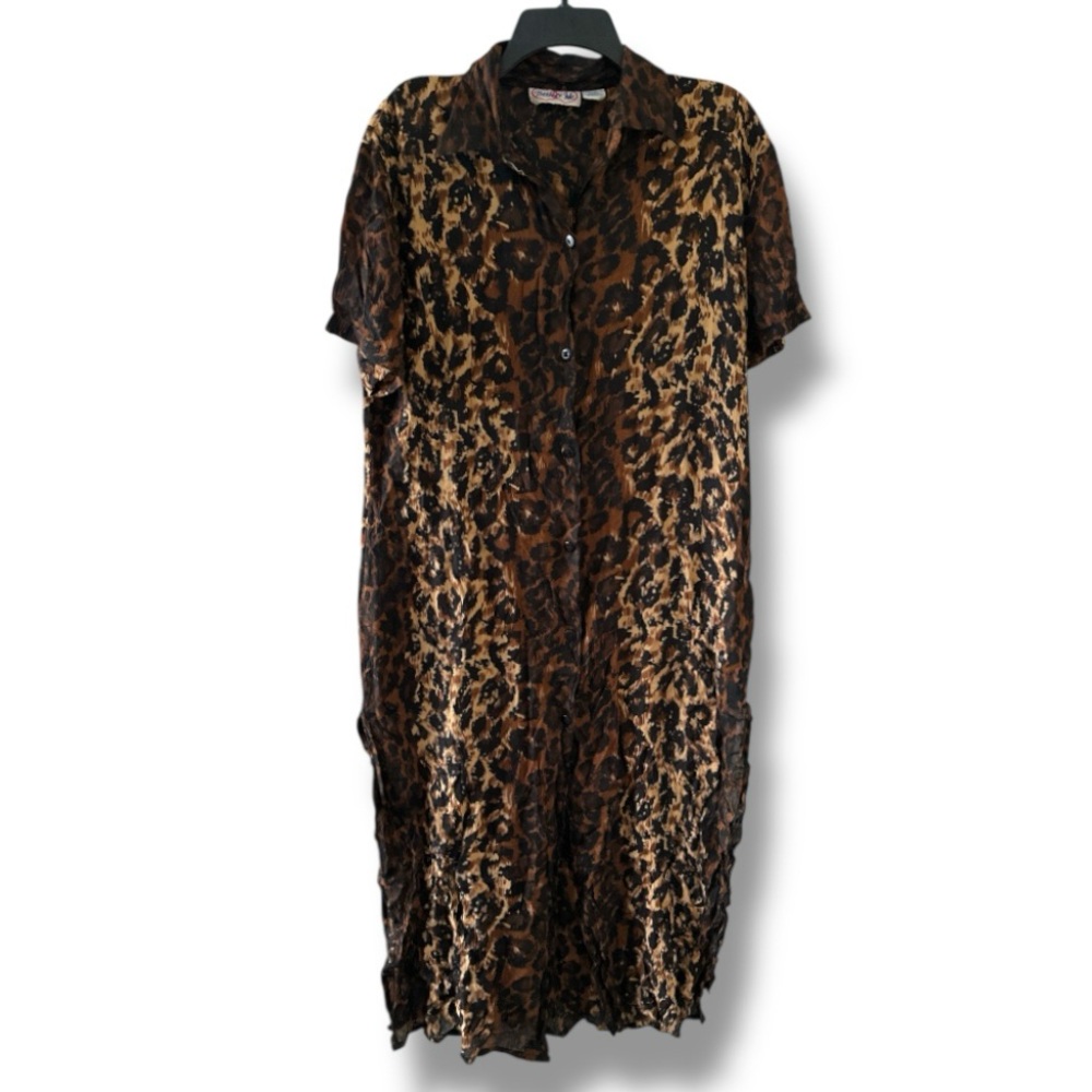 Vintage 90s Beth & Me Brown Animal Print Button Front Dress Women’s Size Medium